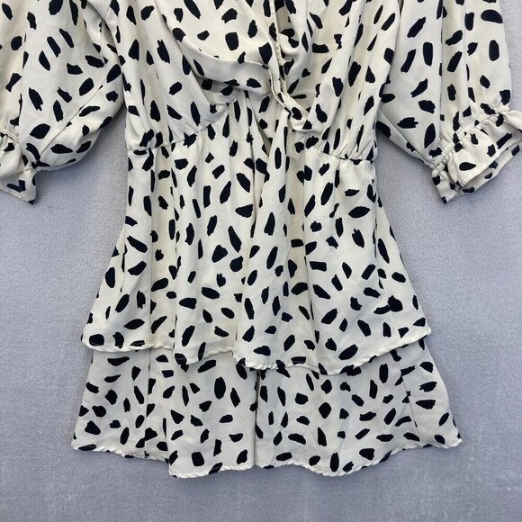 Umgee Dalmatian Tiered Ruffle Dress Size Large White Polka Dot 3/4 Sleeve Spring - Picture 6 of 13